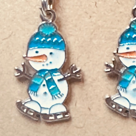 Stainless Steel Earring Hooks Snowmen Ice-Skating with Blue Accents Handmade - Picture 2 of 4
